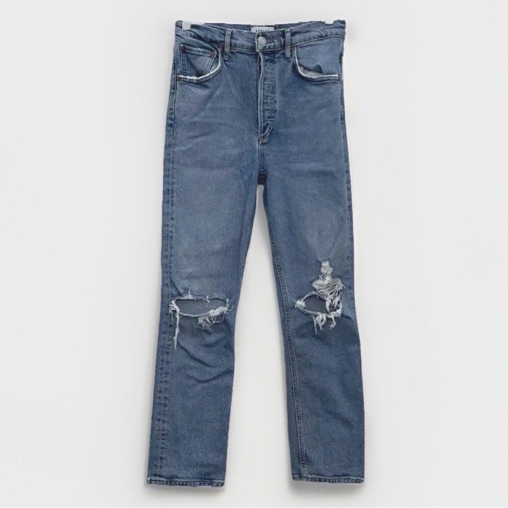 Agolde Riley Distressed High Rise Straight Leg Jean Button Fly Organic Cotton 26